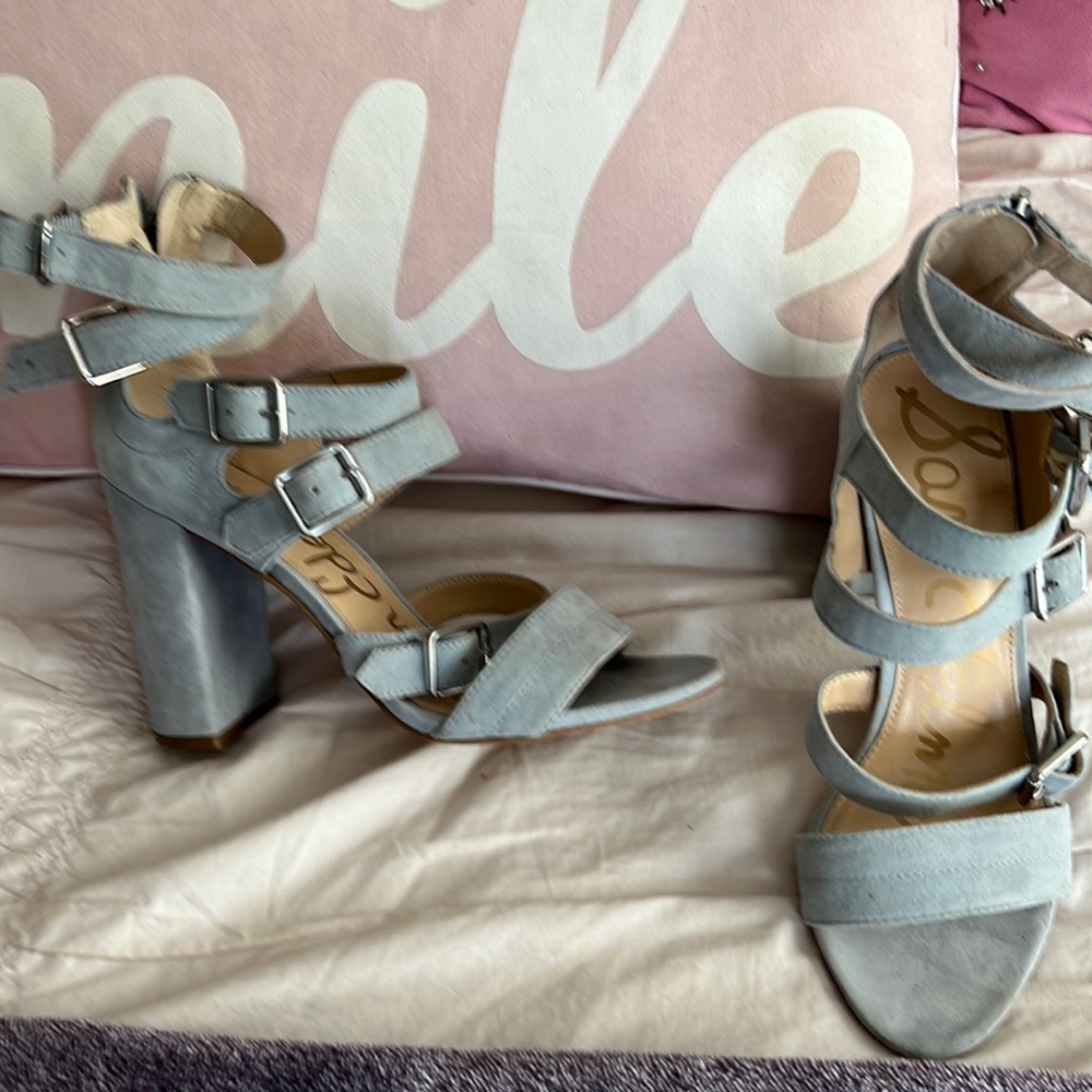 Pale blue suede heels.  Size 8.5
